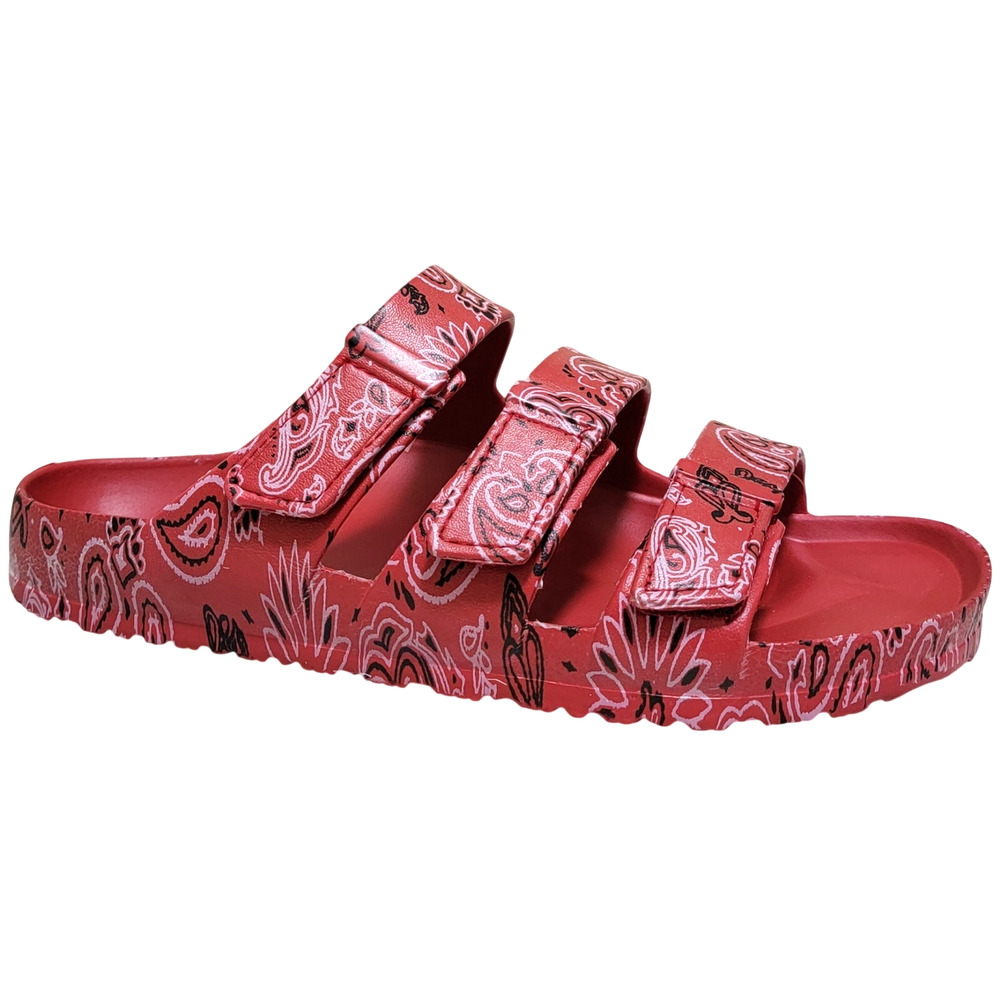 Sun + Stone Men Bowie Triple Strap Footbed Slide Sandals Size US 12M Red Bandana